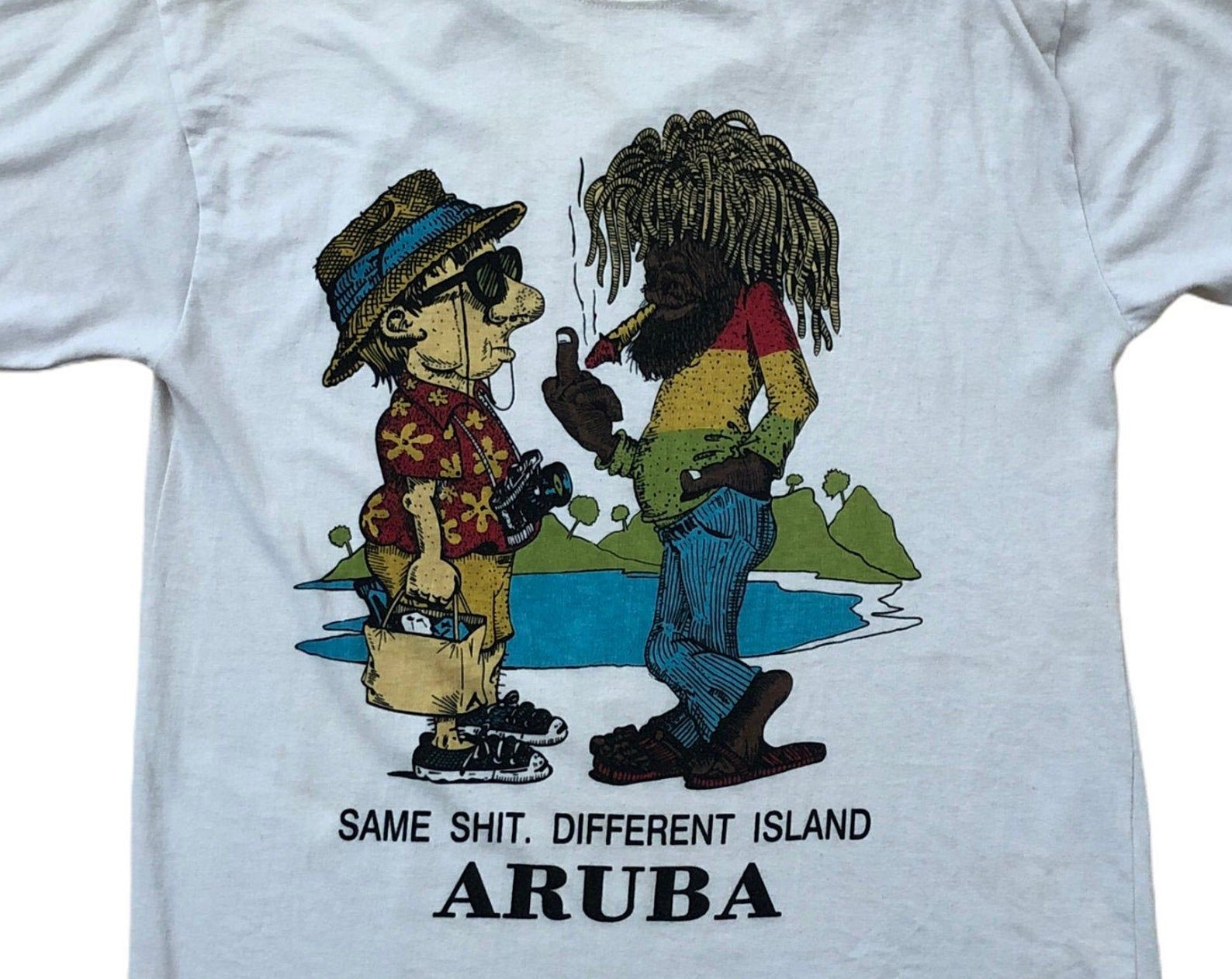 Vintage Aruba Same Sht Different Island 1990S Cartoon Stoner Humor Travel Tourist Destination T-Shirt