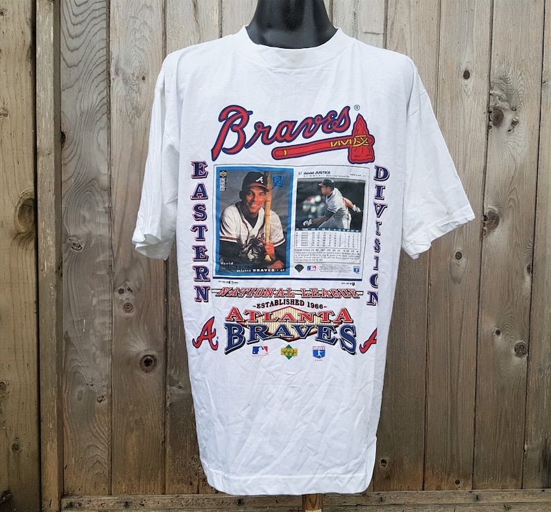 Vintage Atlanta Braves T Shirt David Justice Upper Deck 1994 Promo Tee Eastern Division Official Mlb Sport Attack Shirt Sz Xl
