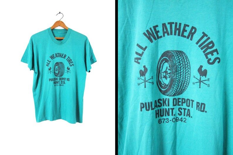Vintage Auto Parts T Shirt All Weather Tires Huntington Ny 80S Teal vintage auto parts t shirt all weather tires huntington ny 80s teal 60dtm