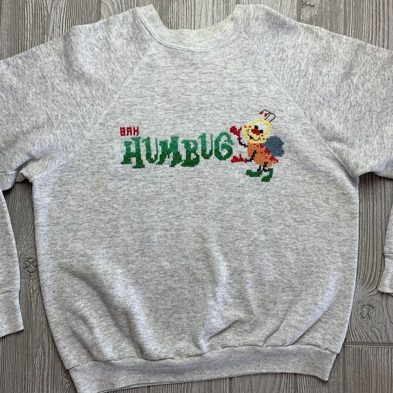 Vintage Bah Humbug Sweatshirt Cross Stitch Crewneck Adult Arge