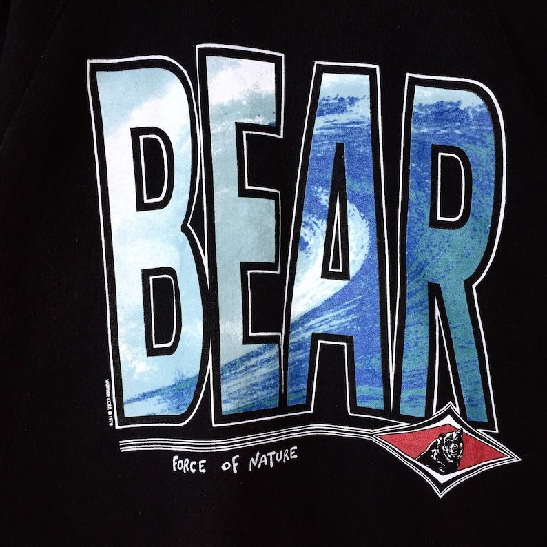 Vintage Bear Usa Sweatshirt 1978 Bear Surfboards Big Wave Spellout Force Of Nature Valkyrie Surfing Beach Hawaii Op Live Nature