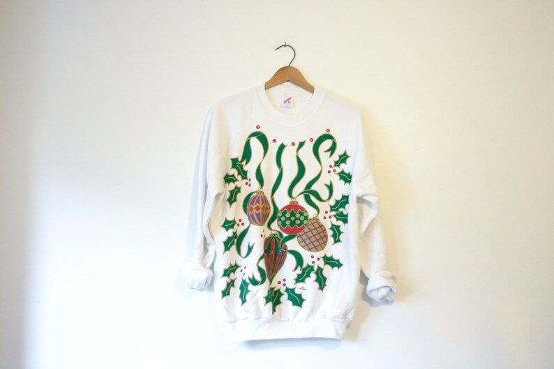 Vintage Bedazzled Mistletoe Ornament Christmas Holiday Sweatshirt