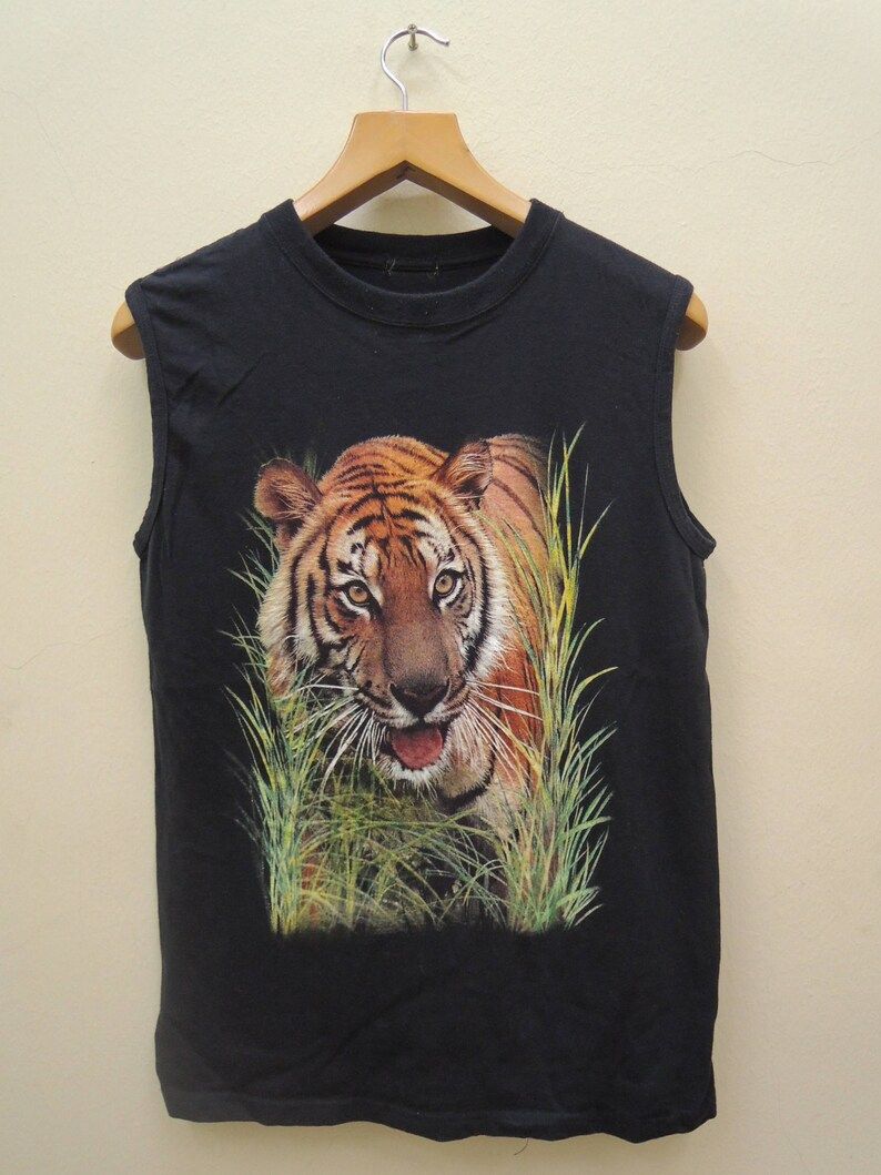 Vintage Bengal Tiger Face Big Print Sleeveless T Shirt Wild Life Street Wear Swag Top Tee Nature