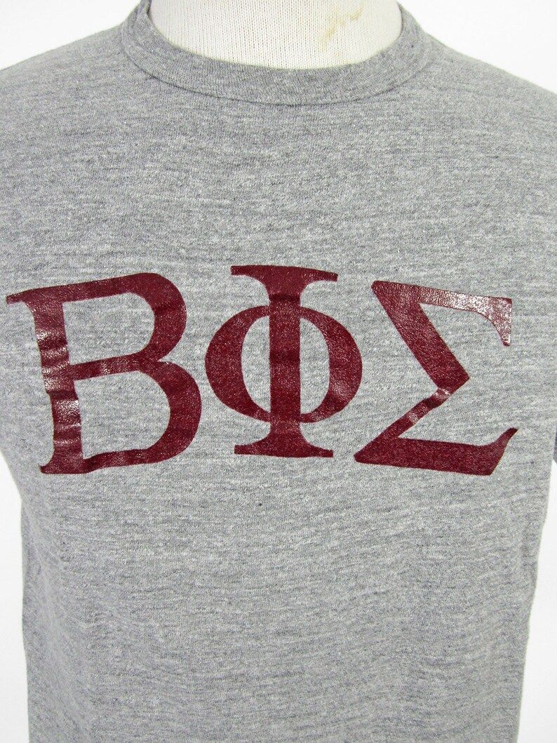 Vintage Beta Phi Sigma T Shirt 70S Fraternity Heather Grey Rayon College Tee