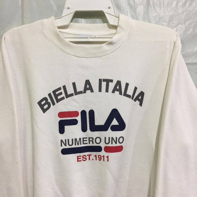 Vintage Biella Italia Fila Numero Uno Spell Out Big Logo White Sweatshirt