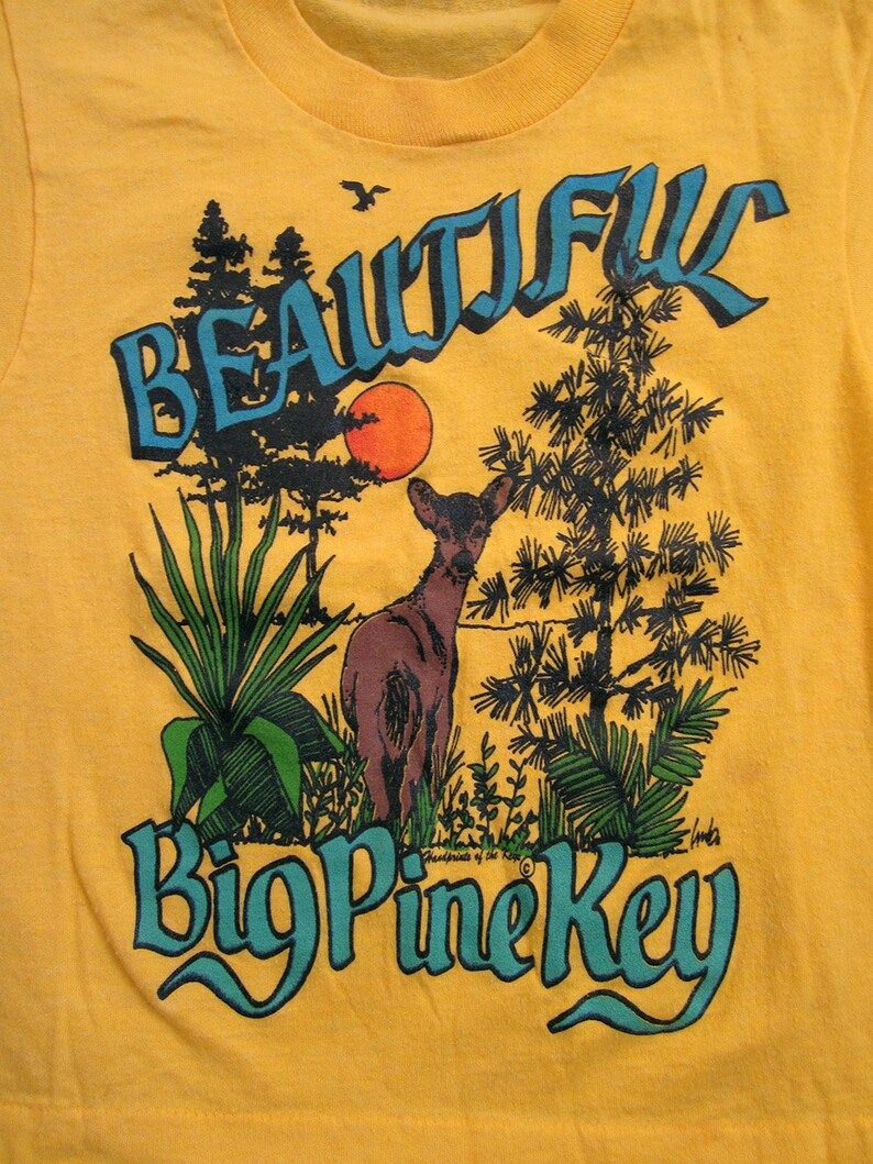 Vintage Big Pine Key T Shirt Florida Keys Kids Yellow Graphic Tee