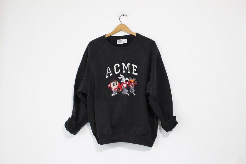 Vintage Black Acme Looney Tunes Taz Daffy Bugs Sweatshirt