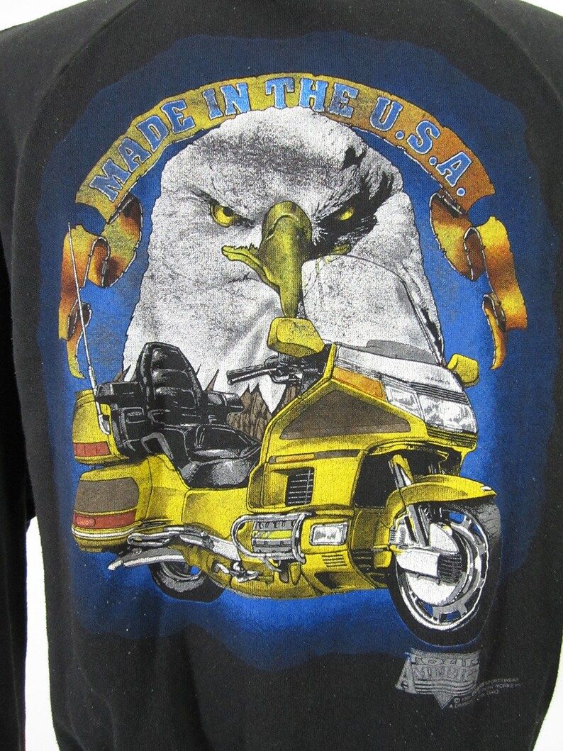 Vintage Black Biker Sweatshirt Honda Goldwing Touring Motorcycle Made In The Usa
