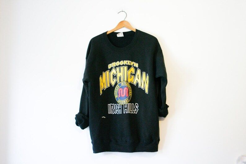 Vintage Black Brooklyn Michigan International Speedway Irish Hills Sweatshirt