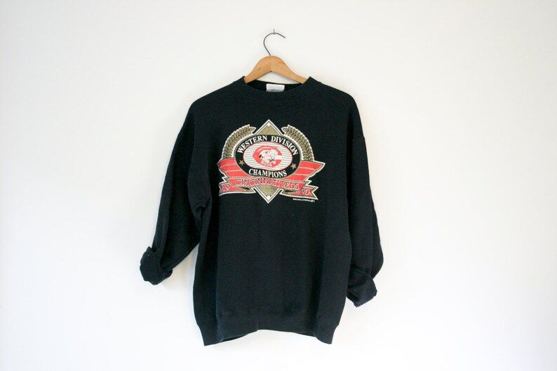 Vintage Black Cincinnati Reds Baseball Sweatshirt 1990