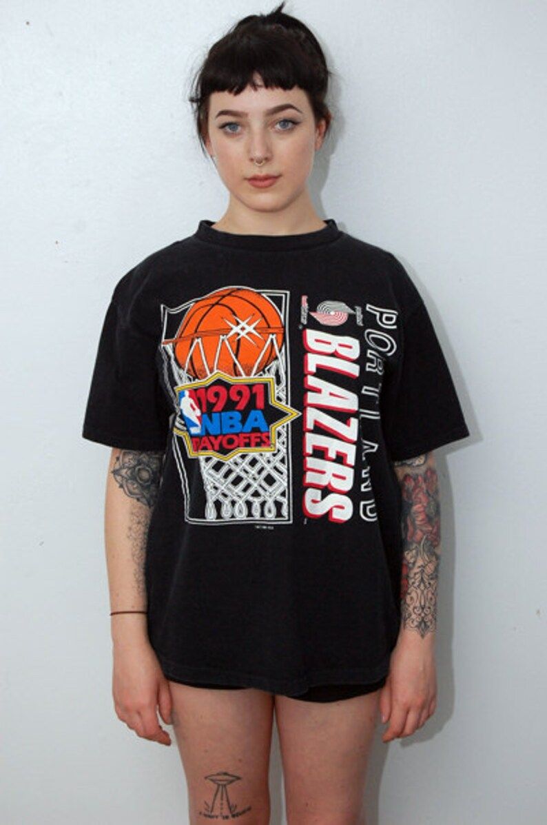 Vintage Blazers T Shirt L Black 1991 Nba Playoffs Large Portland Trailblazers Trail Unisex Men Women Pdx Oregon Or Portlandia Basketball