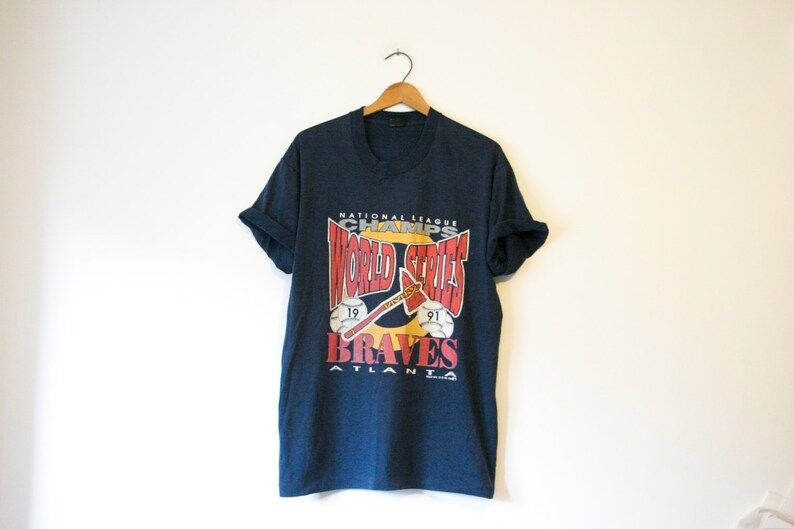 Vintage Blue Atlanta Braves Baseball T Shirt 1991