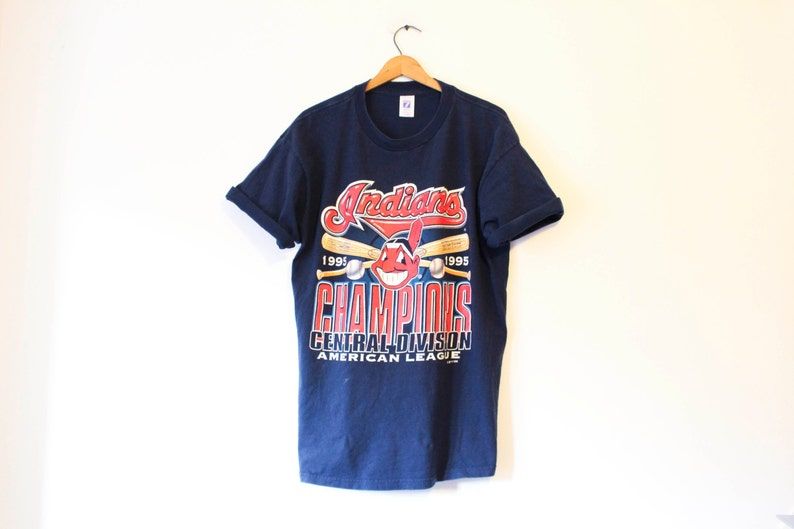 Vintage Blue Cleveland Indians Baseball 1995 Central Division American League Champions T Shirt