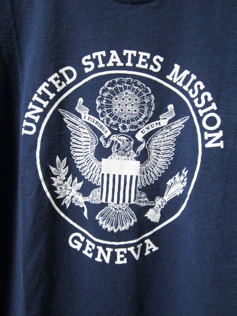 Vintage Blue Geneva Tshirt 70S United States Mission