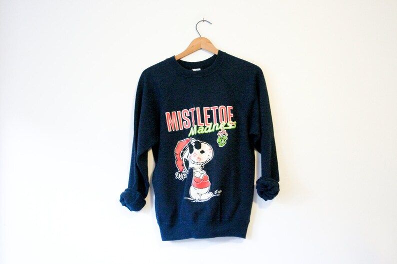 Vintage Blue Snoopy Snow Cool Christmas Sweatshirt Mistletoe Madness