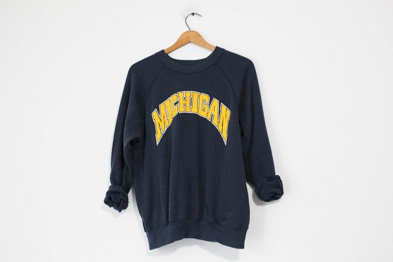 Vintage Blue University Of Michigan Wolverines Sweatshirt