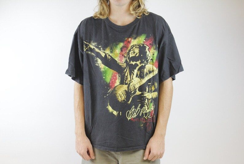 Vintage Bob Marley Natural Mystic Short Sleeve Tee Bob Marley Guitar Reggae Music Artist Shirt Made In Usa