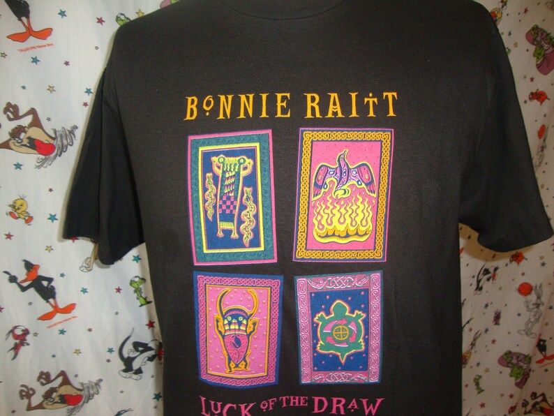 Vintage Bonnie Raitt New Deadstock Luck Of The Draw World Tour 1991 T Shirt Fits