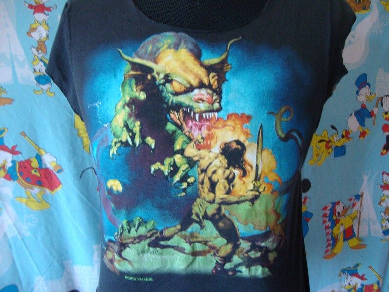 Vintage Boris Vallejo Shirt 1980S Black Tee Rare Goth Gothic Heavy Metal Dragonsoft Thin T Shirt