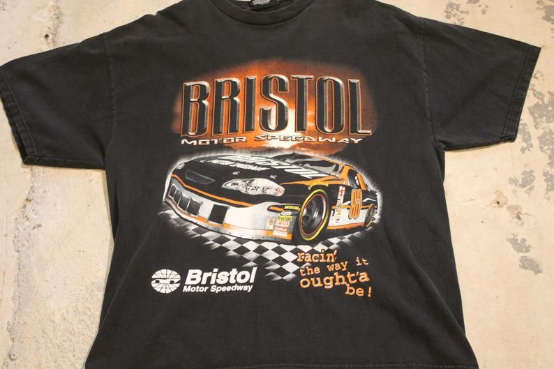 Vintage Bristol Motor Speedway Graphic Big Racing Print 80s 90s  Racin The Way It Oughta Be Shirt
