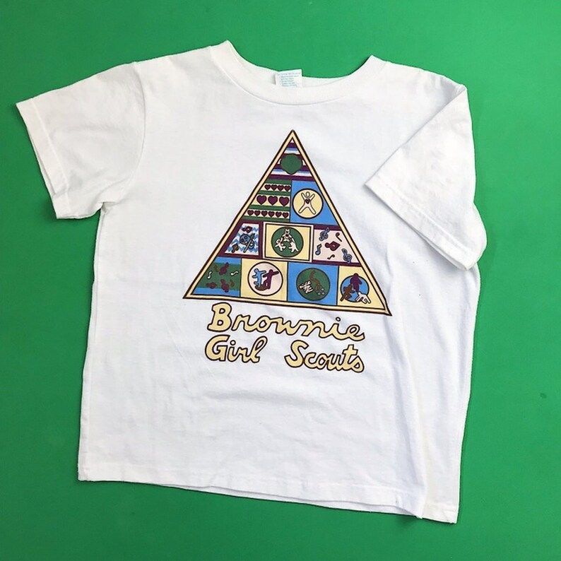 Vintage Brownie Girl Scouts White Graphic T Shirtkids Arge 14 To 16 Years Oldgreat Conditionmade In Usa