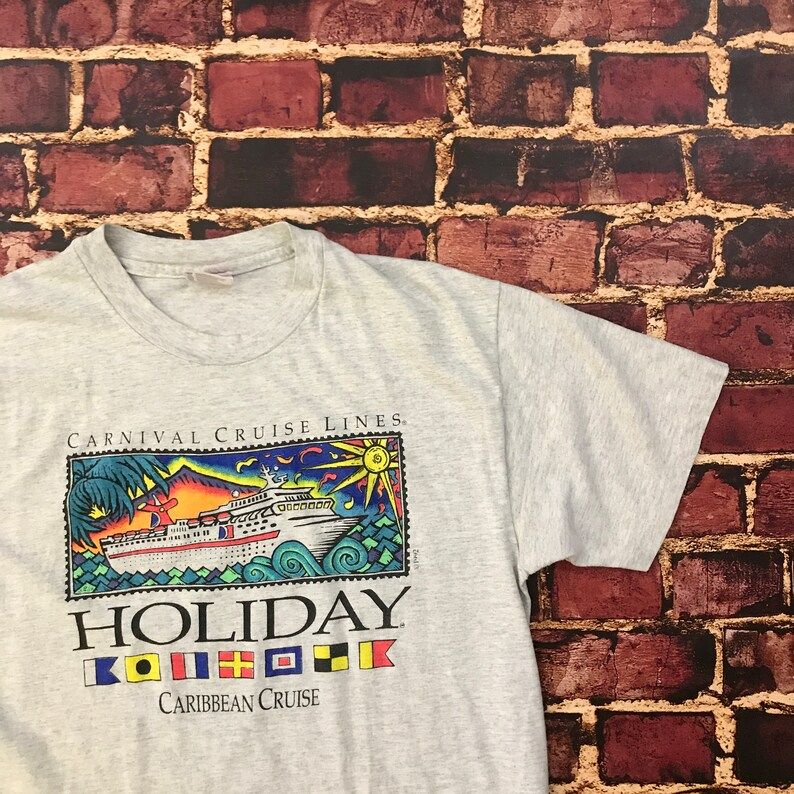 Vintage Carnival Cruise Shirt Graphic Tee Travel Souvenir T Shirt Mens Large T Shirt In Gray 90S Clothing Short Sleeve Tee
