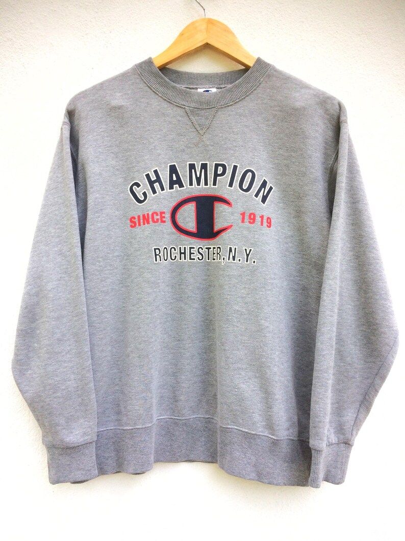 Vintage Champion Cotton Big Logo Rochester Ny Crewneck Sweatshirt Jumper Pullover Size 160 Big Logo Sportwear