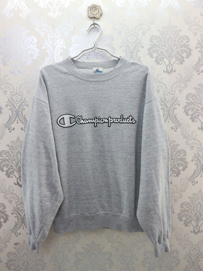 Vintage Champion Sweatshirt Embroidery Big Spell Out Champion Products Streetwear Sportswear Pullover Round Neck Champion Sweater