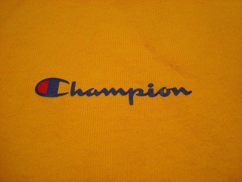 Vintage Champion Tee Shirt Reverse Weave Yellow Spell Out 90S Mens