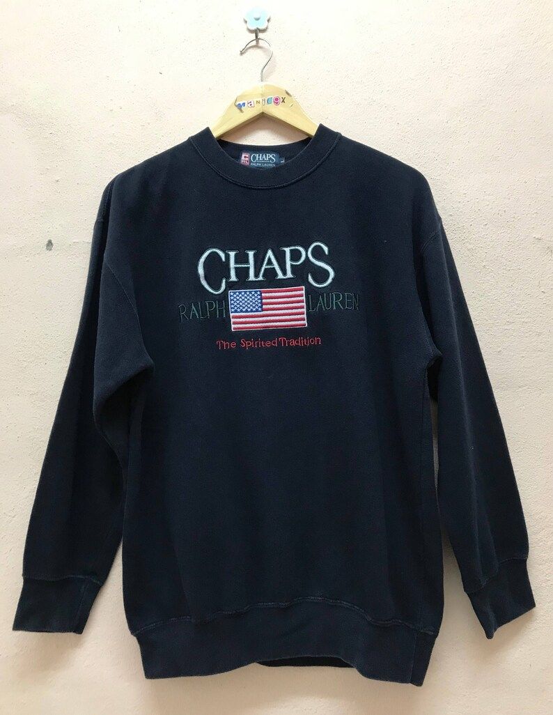 Vintage Chaps Ralph Lauren The Spirited Tradition Usa Flag Embroidered Logo Sweatshirt