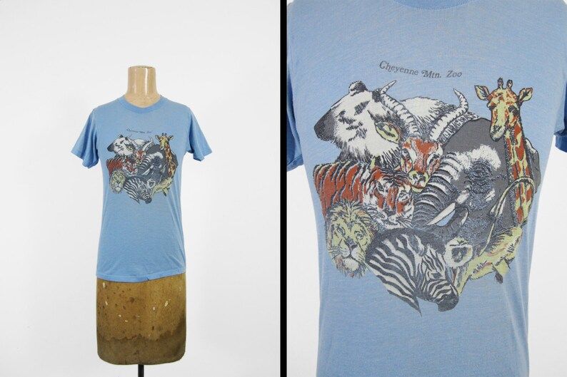 Vintage Cheyenne Mountain Zoo T Shirt 80S Blue Soft And Thin 5050 Tee