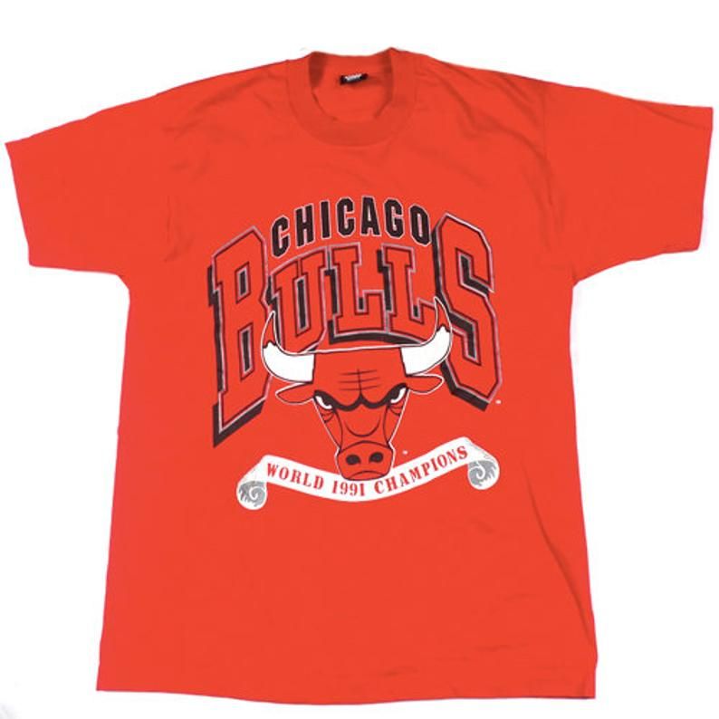 Vintage Chicago Bulls 1991 World Champs Jordan Pippen Nba Basketball Shirt