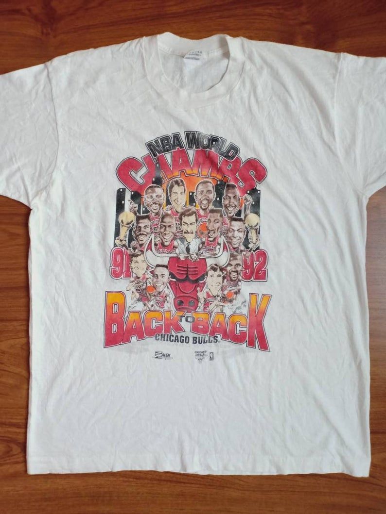 Vintage Chicago Bulls Champion Caricature 90'S Salem Sportswear Nba Basketball Shirt
