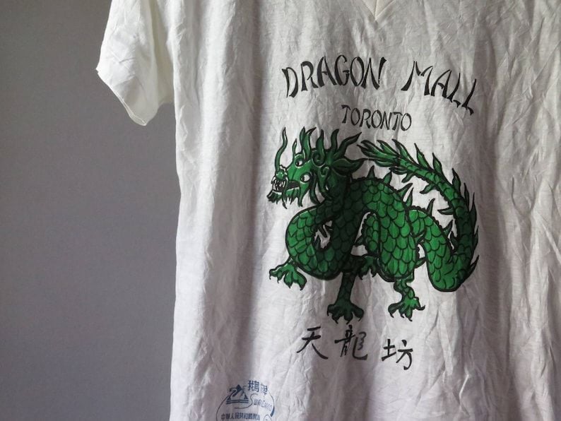 Vintage Chinese Graphic Tees Dragon V Neck Tshirt Swan Brand 80S Tee China Tshirt Vintage V Neck Chinese Tshirt Dragon Mall Toronto