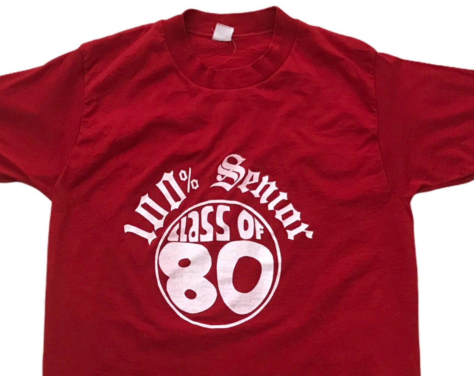 Vintage Class Of 1980 100 Senior 80S School Usa Reunion Alumni Single Stitch Red Graphic T-Shirt