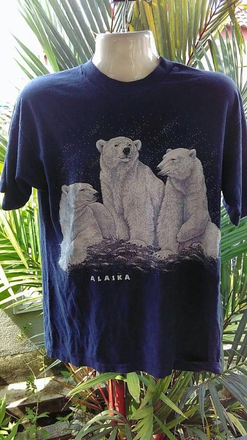 Vintage Clothing 90S Rare Fruit Of The Loom Alaska White Bear T Shirt