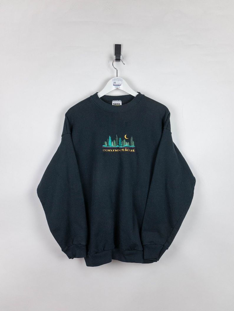 Vintage Connecticut Night Forest Souvenir Crewneck Sweatshirt