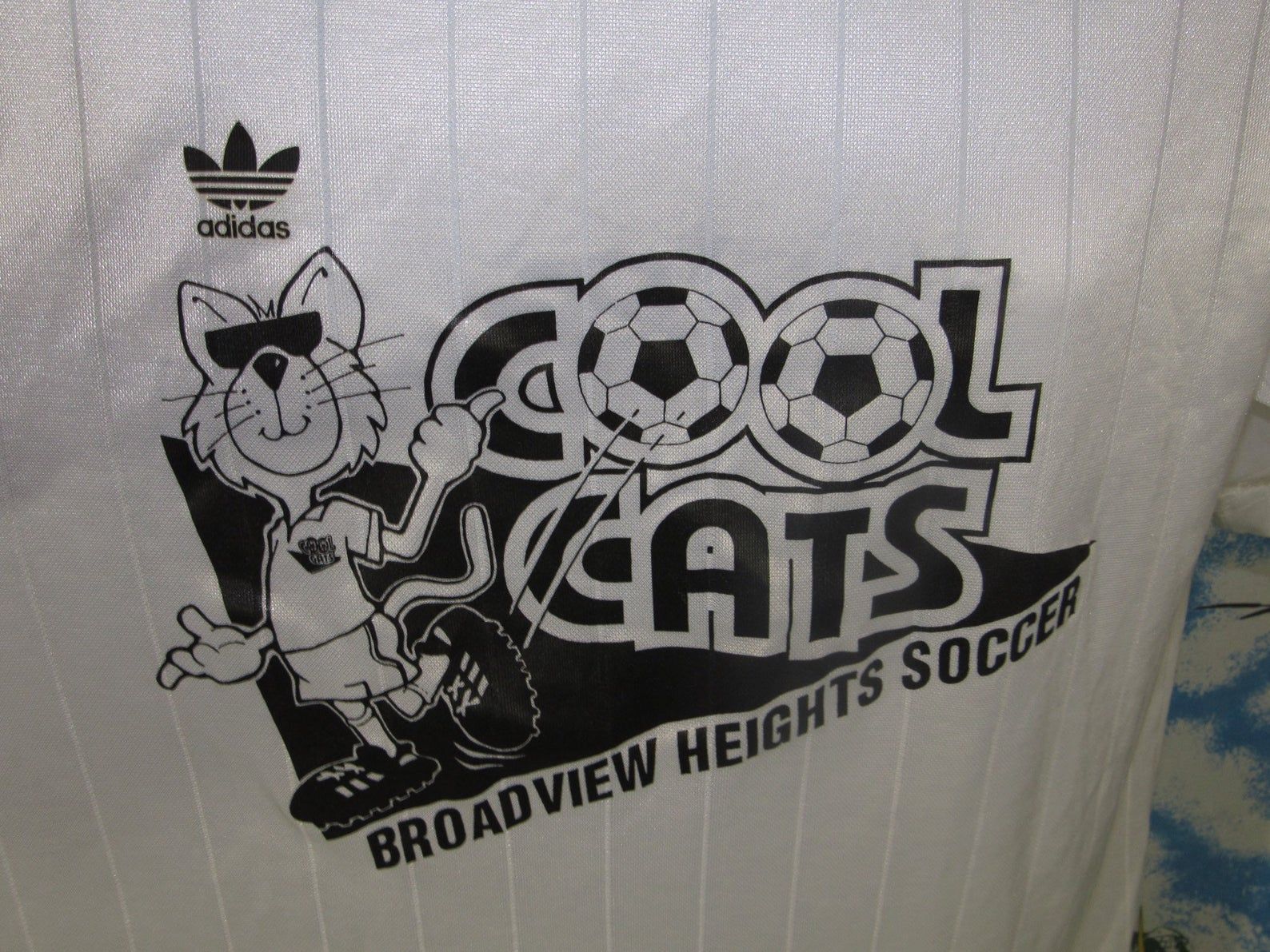 Vintage Cool Cats Striped Soccer - Sz L - Trefoil 90S Shiny Shirt