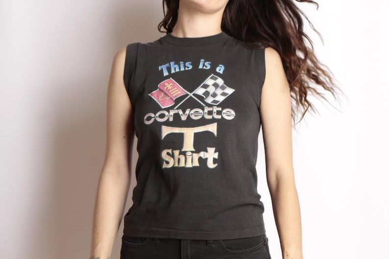 Vintage Corvette T Shirt Sleeveless Tank Top Vintage 1970S 70S Black Iron On Vintage T Shirt