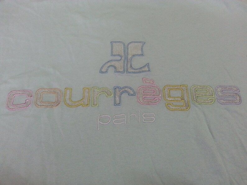Vintage Courreges Paris Colorful Embroidered Logo Tshirt Fashion Designer