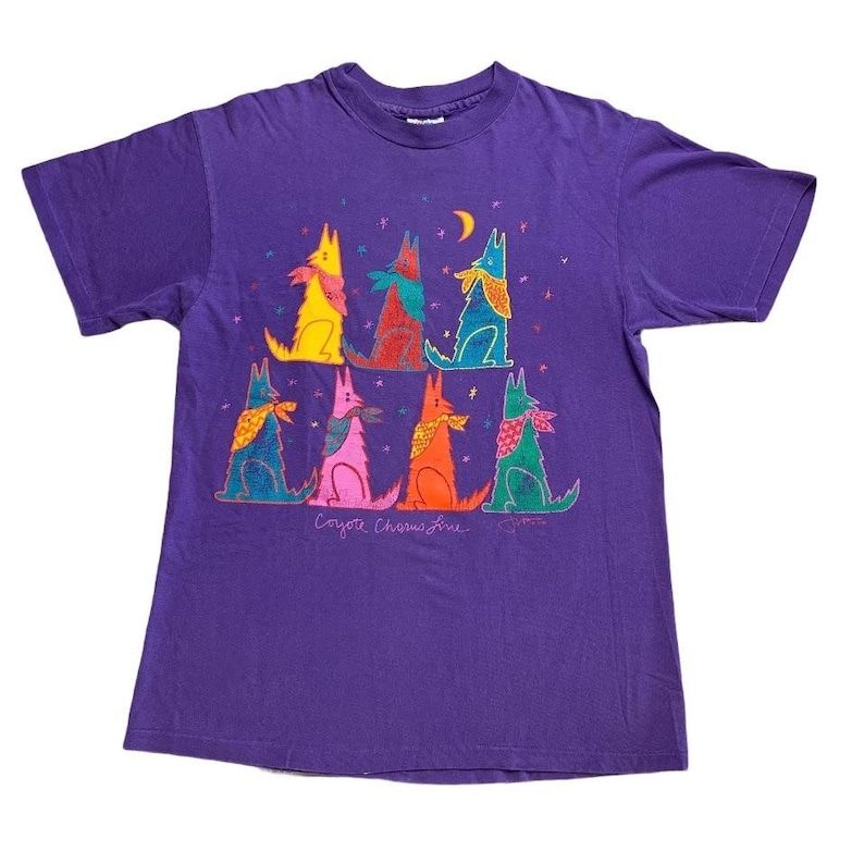 Vintage Coyote Chorus Line 80S Purple T Shirt Western Crewneck Adult Medium