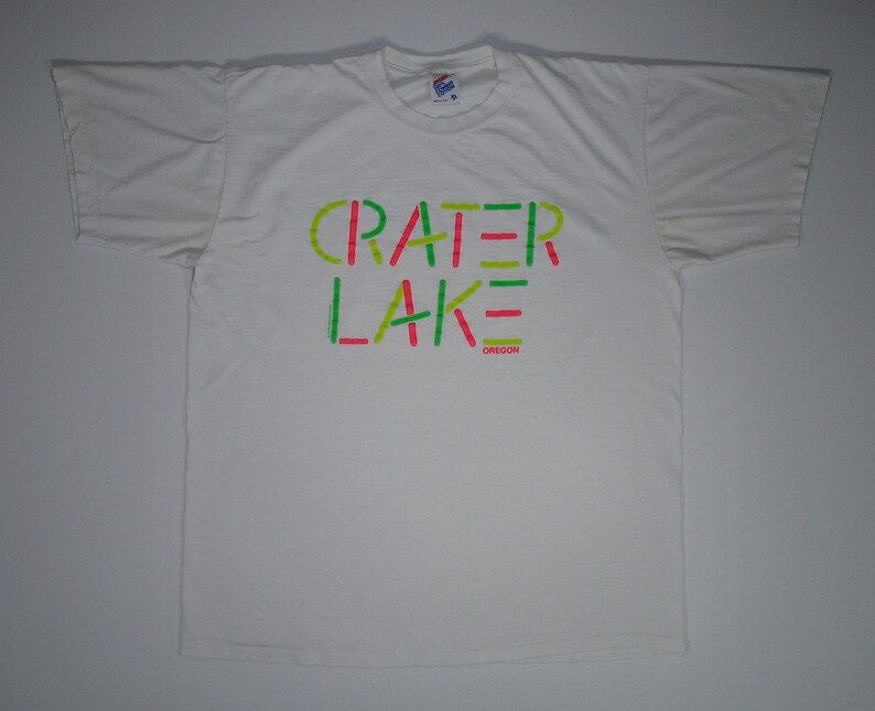 Vintage Crater Lake T Shirt Neon White Tee S M Oregon 80S Tourist Travel Burnout Punk Rock Hipster 90S Northwest Or Colorful