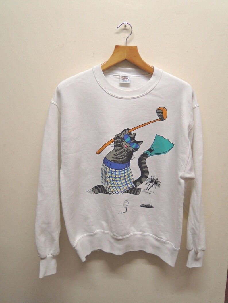 Vintage Crazy Shirts Hawaii Kliban Bkliban Cats Sweatshirt Surfing Surf Pull Over Sweater