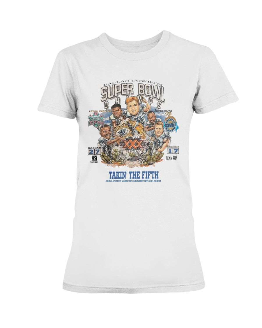 Vintage Dallas Cowboys Super Bowl Champs Caricature 90S Ladies T Shirt 211214