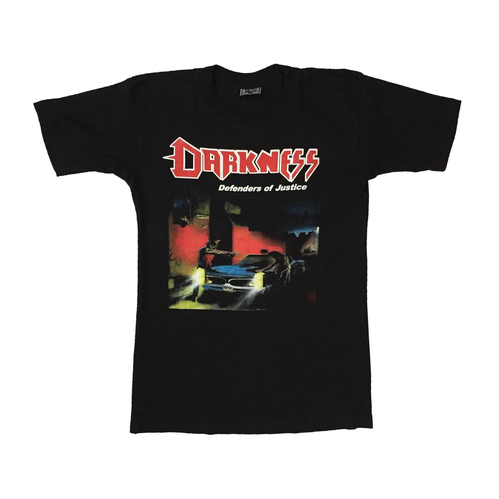 Vintage Darkness Defenders Of Justice T-Shirt Rare Thrash Hard Rock Heavy Metal Band Concert Tour Album Promo Merchandise Black Tee