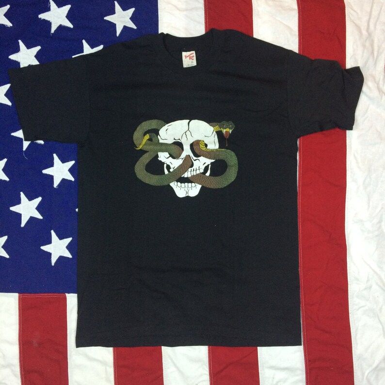 Vintage Deadstock 1980S Skull And Snake Graphic T Shirt Large Xl Biker 3D Emblem Tennessee River Soft And Thin 50 50 Cotton Polyester