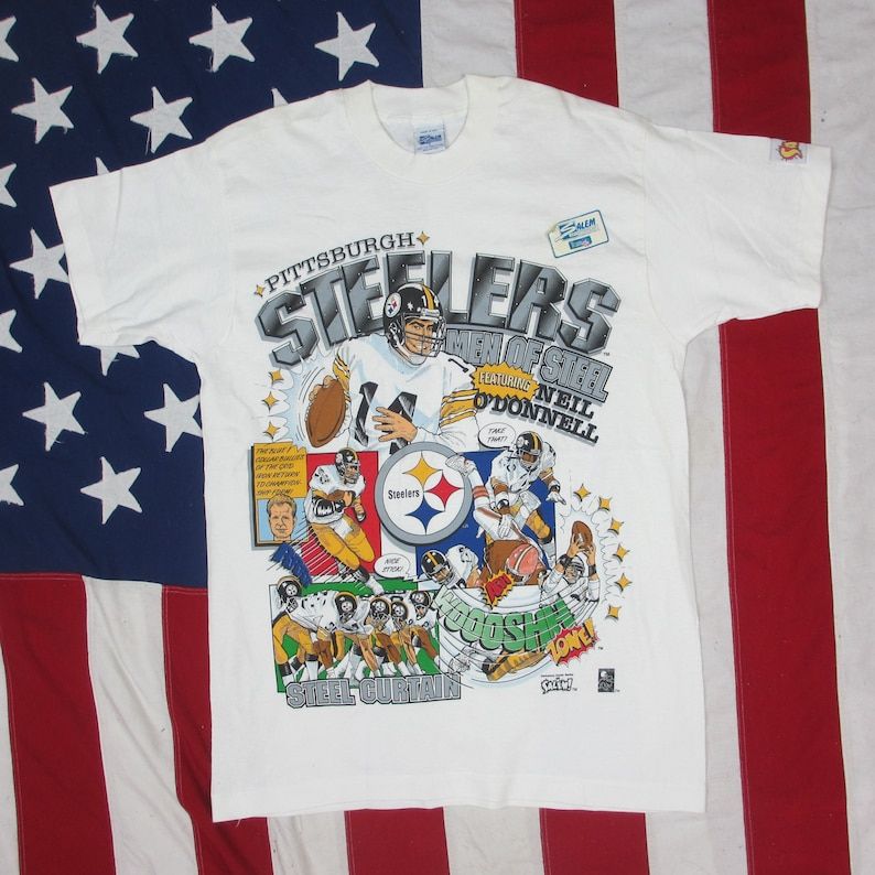 Vintage Deadstock 1990S Pittsburgh Steelers Men Of Steel Neil Odonnell Graphic T Shirt Large With Sticker Afc North Super Bowl