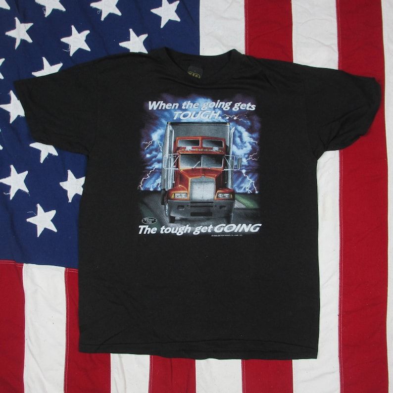 Vintage Deadstock 1990S When The Going Gets Tough Truckers Only Graphic T Shirt Large 3D Emblem Soft Thin Lightning Semi 18 Wheeler