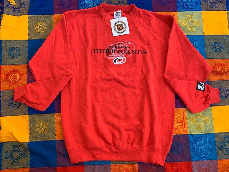 Vintage Deadstock Carolina Hurricanes Hockey Starter Crewneck Sweatshirt Embroidered Size Adult Medium Youth Xl