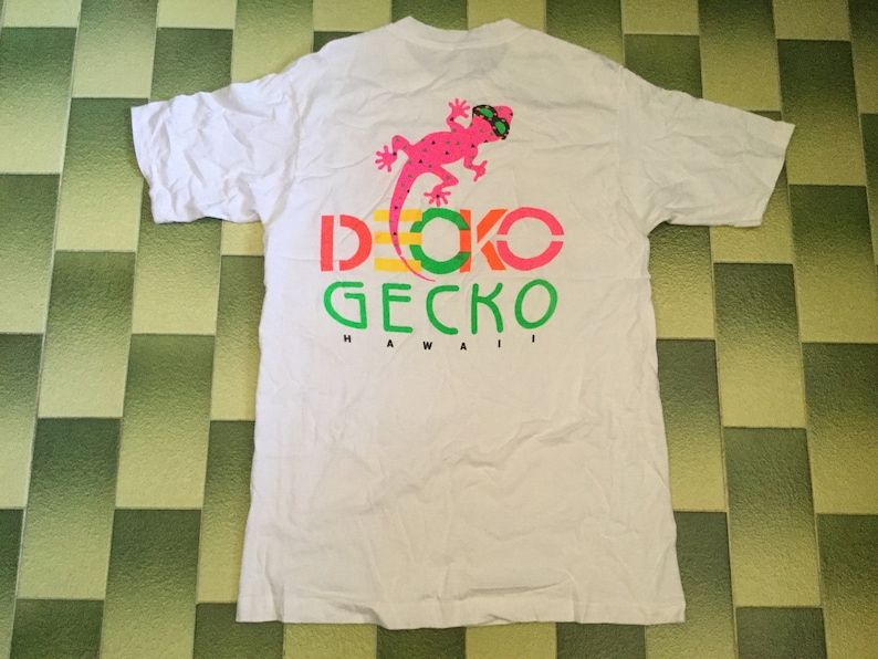 Vintage Decko Gecko Hawaii Neon Color T Shirt Print Tee Shirt Made In Usa